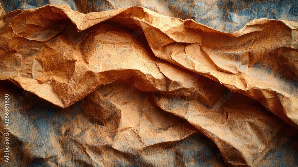 Fototapeta premium Textured fabric with intricate folds and creases, showcasing warm colors and depth