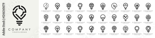 set of Smart bulb logo design. Bulb Logo Design Colorful . Idea creative light bulb logo. Bulb digital logo technology Idea.