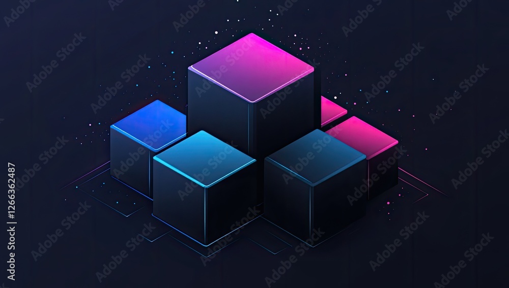 Abstract geometric cubes, stacked, dark background, data visualization Abstract geometric cubes, stacked, dark background, data visualization