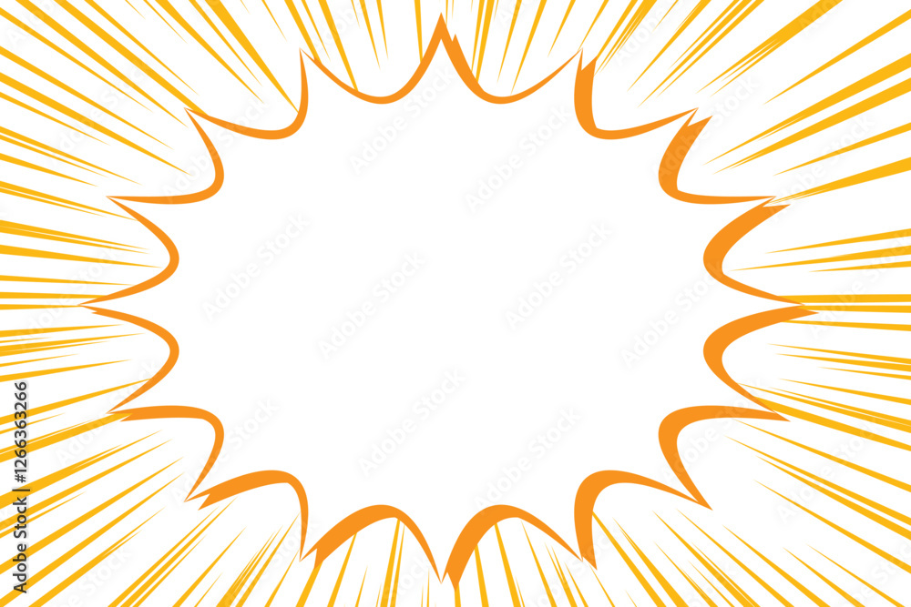 Naklejka premium 吹き出しフレームとオレンジ色の集中線のバック