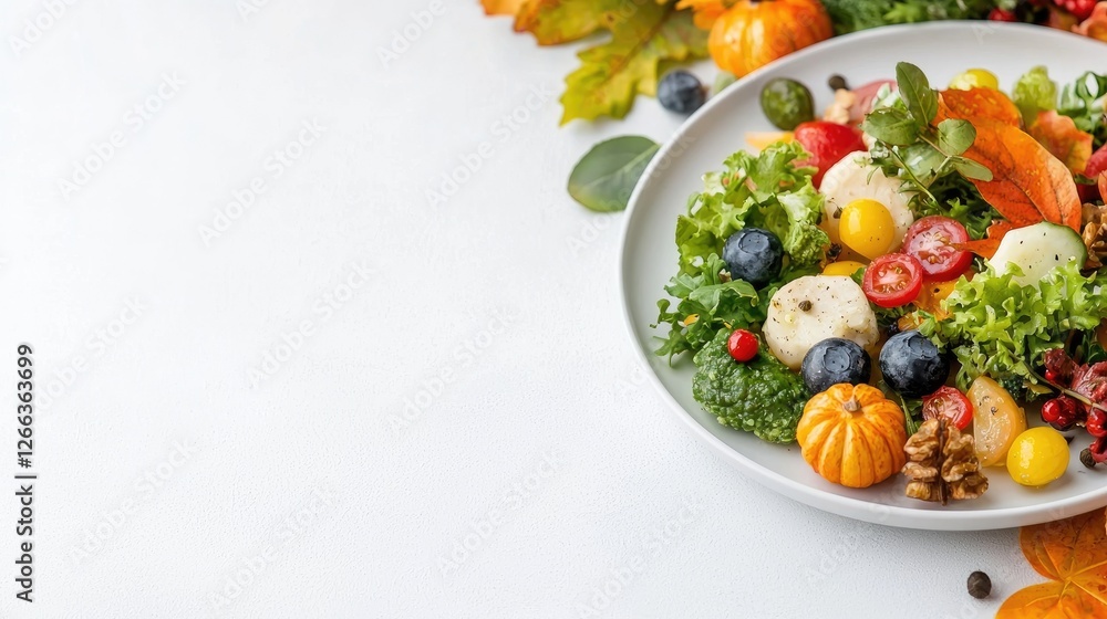 Colorful Autumn Salad on White Background Colorful Autumn Salad on White Background