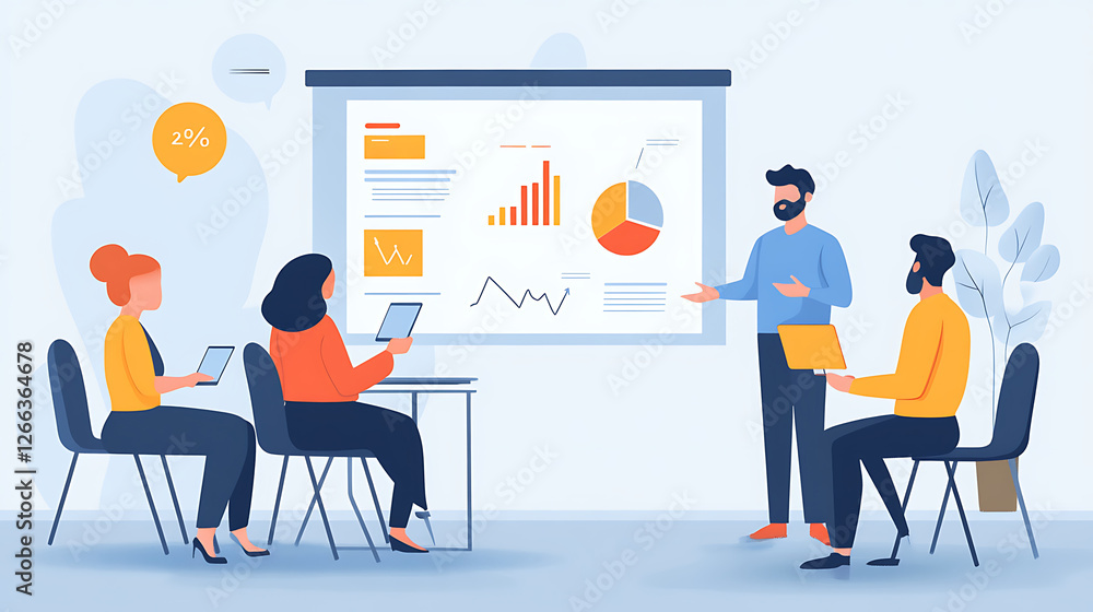 A digital marketing consultant giving a presentation about content strategy to a client (2) A digital marketing consultant giving a presentation about content strategy to a client (2)