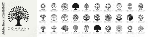 set of creative tree logo design. Green Garden Vector Logo Template. vector illustration