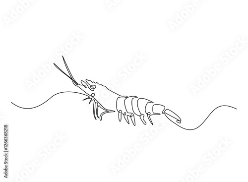 Shrimp illustration in continuous one line drawing. Prawn in one line draw. Editable vector.