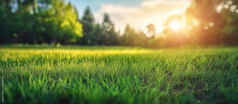 Lush green grass in a park at sunset. Lush green grass in a park at sunset.