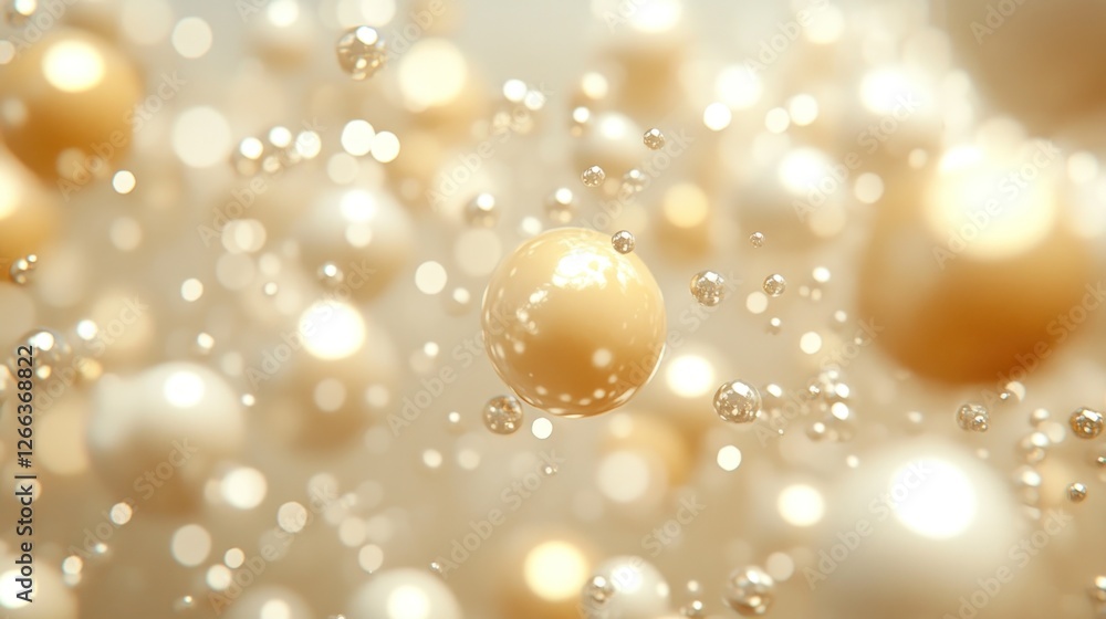 Abstract background of floating gold and white spheres with bokeh effect. Abstract background of floating gold and white spheres with bokeh effect.