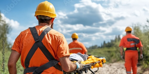 A worker being carried away on a stretcher after a serious workplace accident