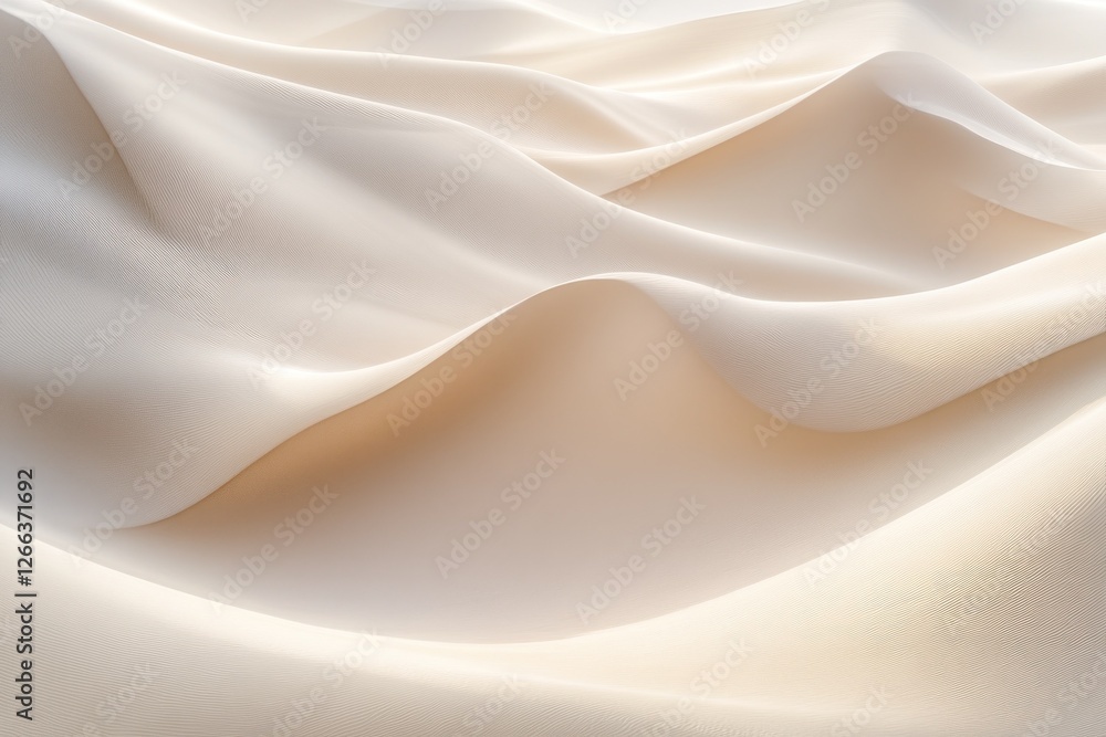 Obraz premium Soft, flowing beige fabric with gentle waves and folds, illuminated by soft light, creating a luxurious and elegant texture.