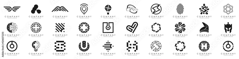 Fototapeta premium Logo set modern and creative branding idea collection for business company. simple logos, minimalist, abstract vector design.