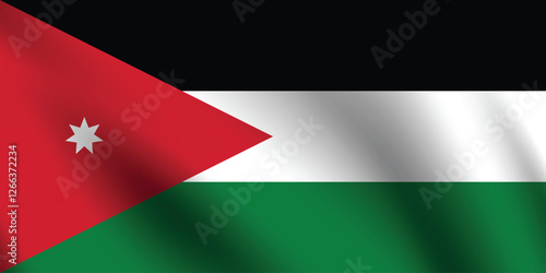 Jordan flag official colors and proportion digital vector illustration. Pleated flag.