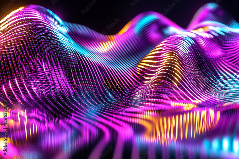Colorful wave abstract in 3D neon tones soft curves high contrast lighting futuristic design radiant energy modern digital style Colorful wave abstract in 3D neon tones soft curves high contrast lighting futuristic design radiant energy modern digital style