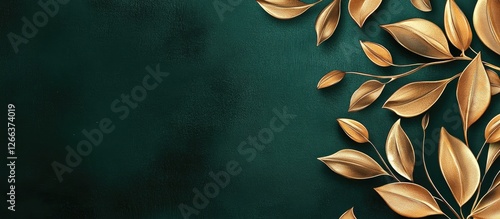 Gold Leaves on Teal Background