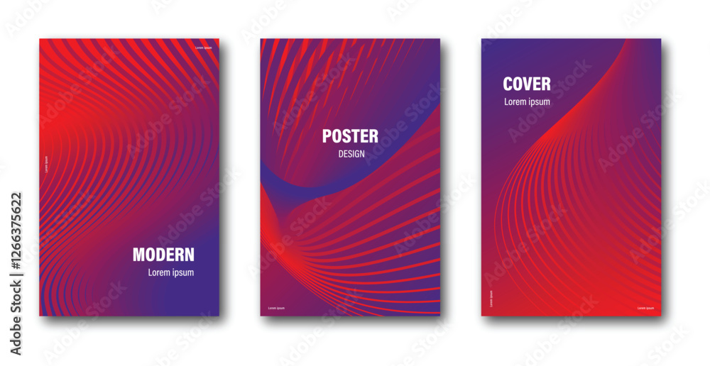 Vibrant bold posters with red and purple abstract wave patterns flowing gradient blank space Vibrant bold posters with red and purple abstract wave patterns flowing gradient blank space