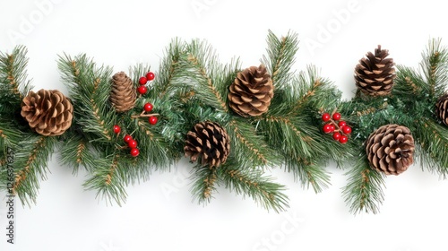 Wallpaper Mural Festive holiday garland adorned with pinecones and red berries against a clean white background, perfect for seasonal decoration Torontodigital.ca