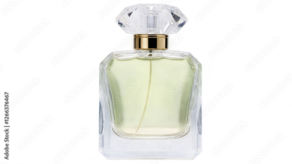 A luxurious transparent perfume bottle with a modern design, featuring subtle reflections, placed on a transparent background. A luxurious transparent perfume bottle with a modern design, featuring subtle reflections, placed on a transparent background.
