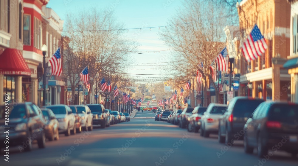 American Town Street, Patriotism and Tranquility American Town Street, Patriotism and Tranquility