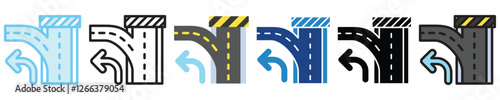 Left Turn multi style, mini illustration icon. outline, flat, glyph, line color, UI, UX kit, app, web development, digital or print. For education, construction, transportation, traffic management.
