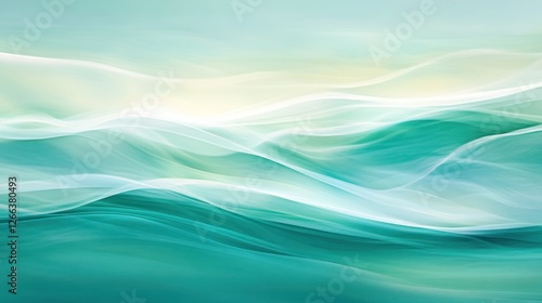 Abstract teal and white waves flowing smoothly.