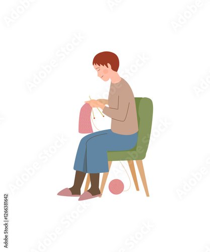 編み物をする女性