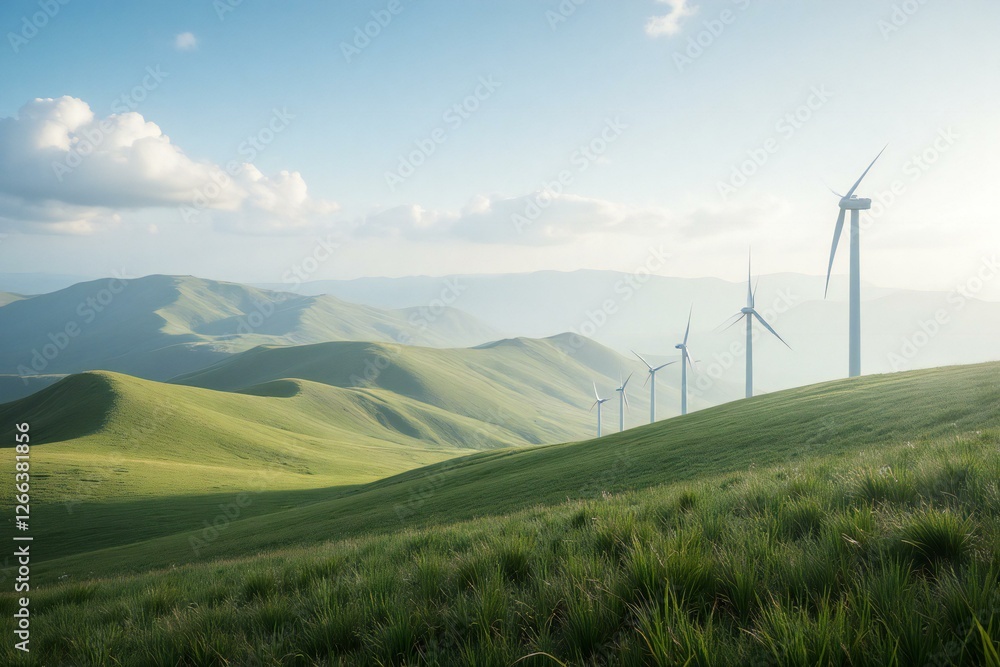 Wind Turbines on a Hillside. Wind Turbines on a Hillside.