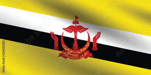 Brunei flag official colors and proportion digital vector illustration. Pleated flag. photo