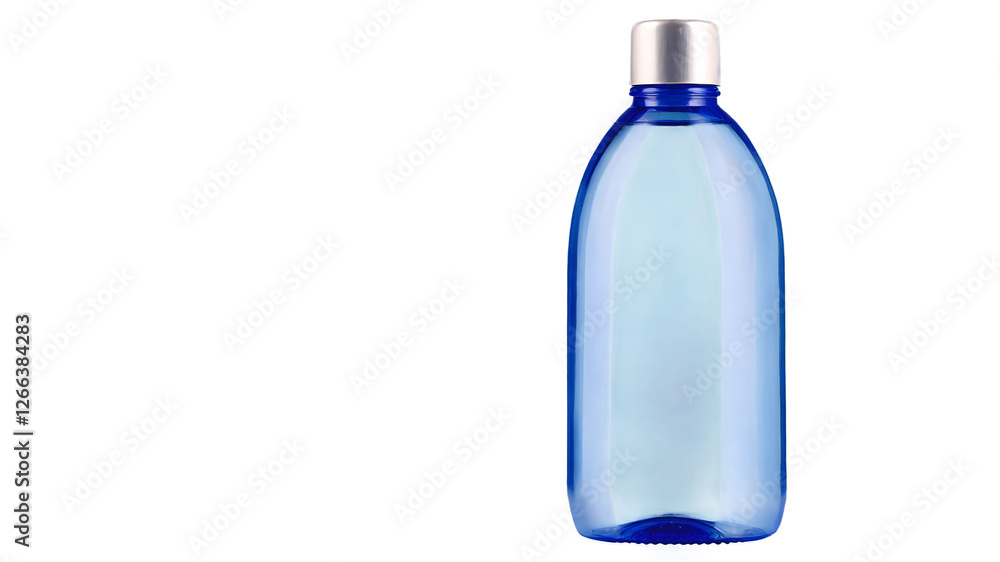A transparent plastic bottle with a silver cap, filled with clear liquid (e.g., water or a cosmetic product), isolated on a transparent background A transparent plastic bottle with a silver cap, filled with clear liquid (e.g., water or a cosmetic product), isolated on a transparent background