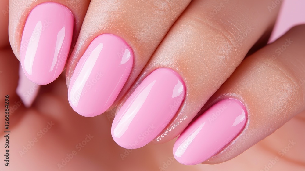 Closeup manicured pink nails on hand. Possible use Nail salon advertisement Closeup manicured pink nails on hand. Possible use Nail salon advertisement