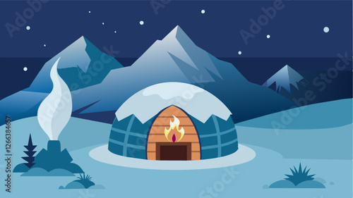 The warmth of a cozy fire inside a snowcovered yurt provides the perfect atmosphere for a creative brainstorming session.. Vector illustration