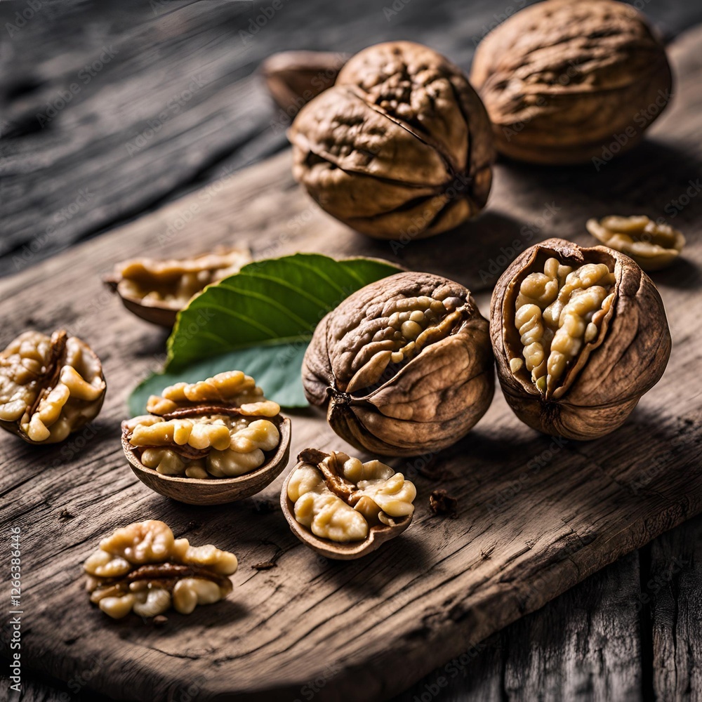 Handful of raw walnuts on a wooden board, packed with omega-3 for liver support Handful of raw walnuts on a wooden board, packed with omega-3 for liver support