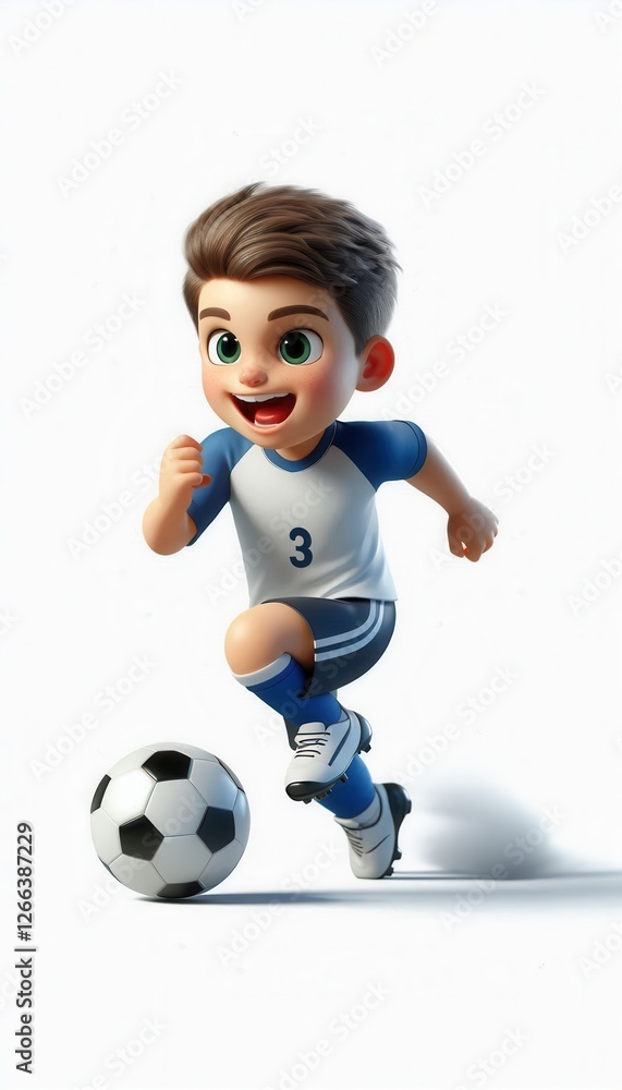 Exciting soccer action young boy kicking ball in a dynamic sports environment Exciting soccer action young boy kicking ball in a dynamic sports environment