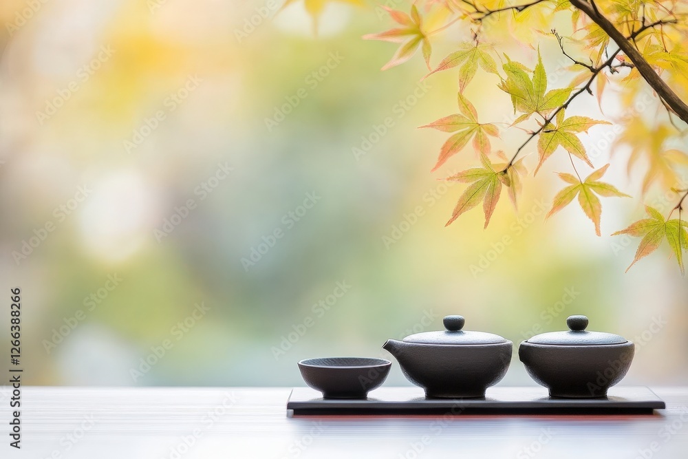 Autumn tea ceremony, garden background, tranquility Autumn tea ceremony, garden background, tranquility