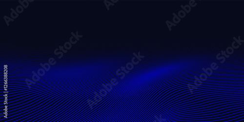 Abstract glowing wave lines on dark blue background. Dynamic wave pattern. Modern flowing wavy lines. Futuristic technology concept. Suit for banner, poster, cover, brochure, flyer, website