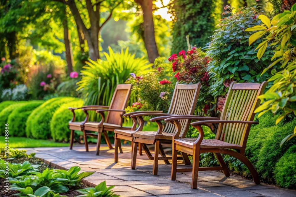Capture serene garden chair scenes using the rule of thirds; highlight relaxing outdoor seating and summer décor. Capture serene garden chair scenes using the rule of thirds; highlight relaxing outdoor seating and summer décor.