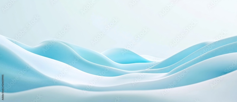 Soft, flowing waves of blue and white fabric create a serene atmosphere, evoking tranquility and calmness in a minimalist setting Soft, flowing waves of blue and white fabric create a serene atmosphere, evoking tranquility and calmness in a minimalist setting