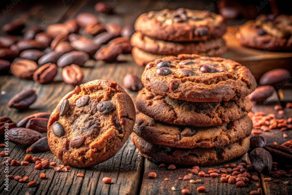 Obraz premium Double exposure artistry elevates classic cocoa shortbread in this delectable baked goods photoshoot.