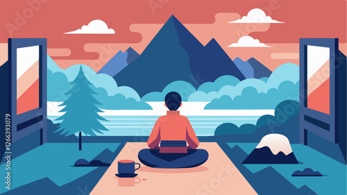 Waking up to a breathtaking view of the surrounding mountains and practicing some morning meditation before diving into my workload Im convinced that this ryokan is the ultimate. Vector illustration