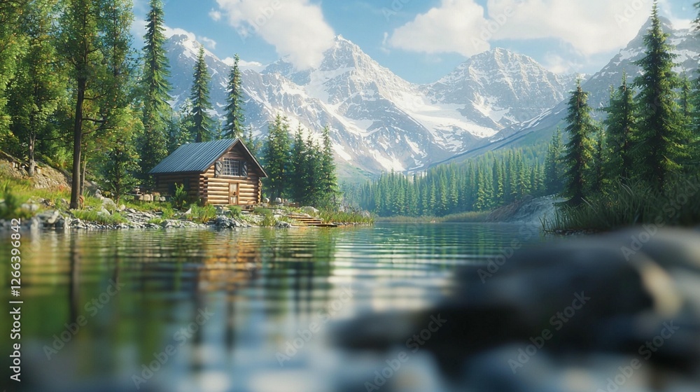 Naklejka premium Mountain Lake Cabin