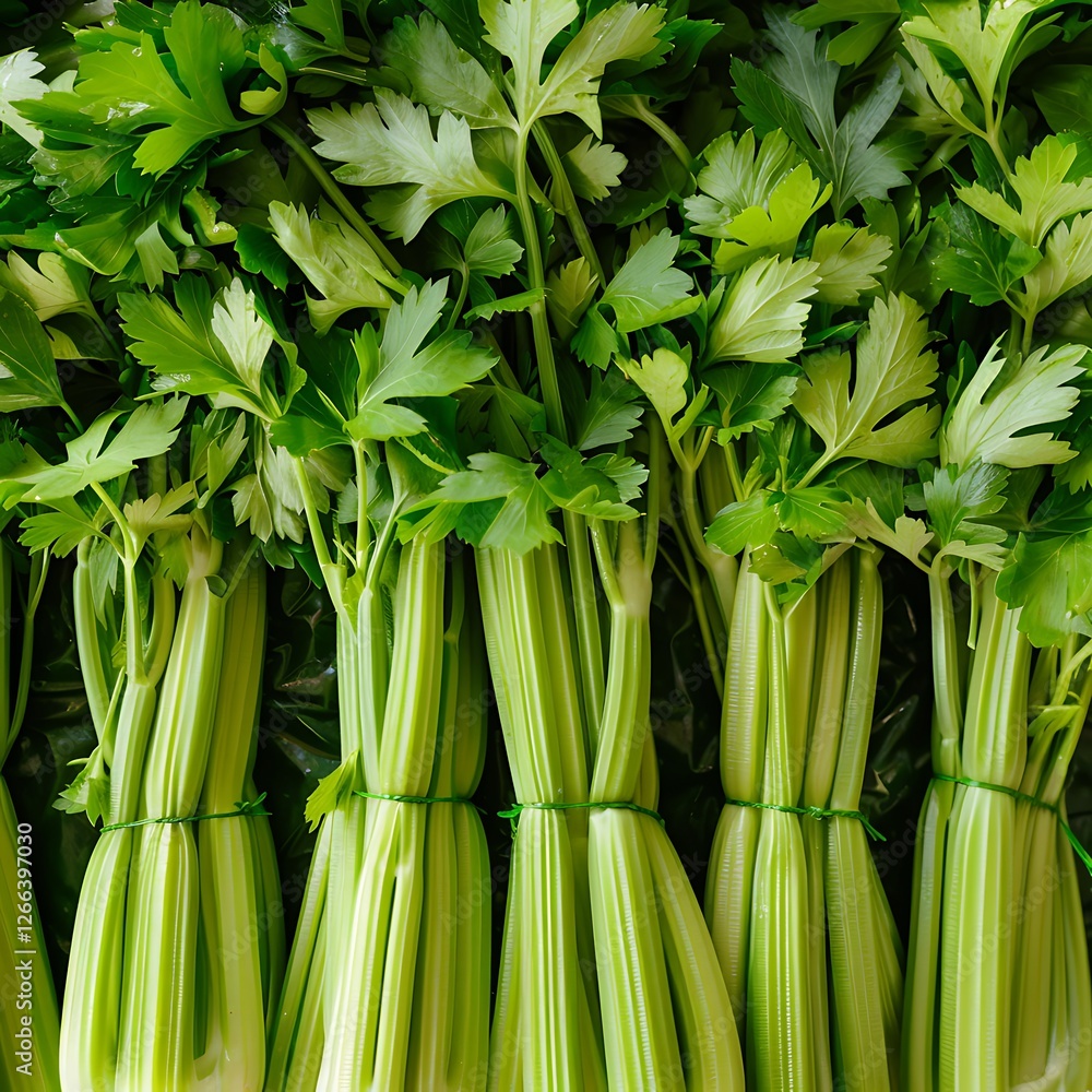 Obraz premium Green celery background. Top view,