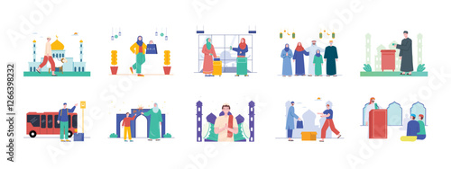 Eid set illustration. Flat vector illustration concept. 
