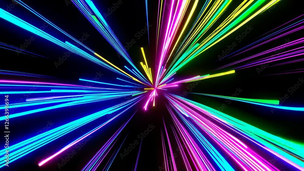 Colorful neon light burst on black background, abstract visual art concept Colorful neon light burst on black background, abstract visual art concept