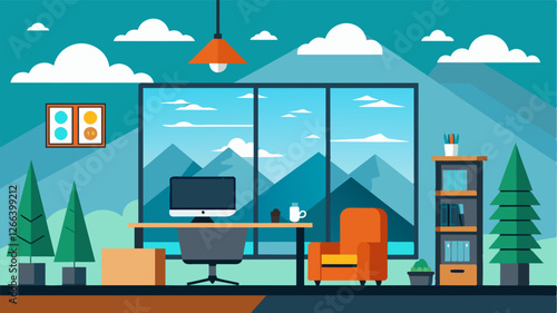 With highspeed internet and advanced technology this modern loft offers all the amenities of a traditional office with the added perk of stunning vacation views.. Vector illustration