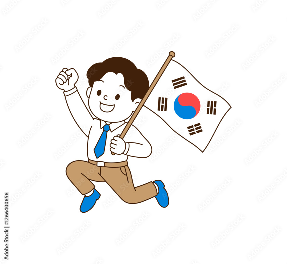 an office worker holding a national flag. an office worker holding a national flag.