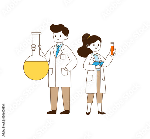 A male scientist and a female scientist are holding a test tube.