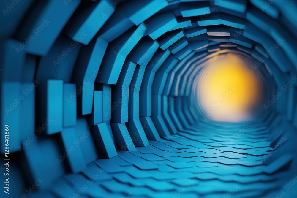 Fototapeta premium Futuristic Blue 3D Tunnel with Light at the End