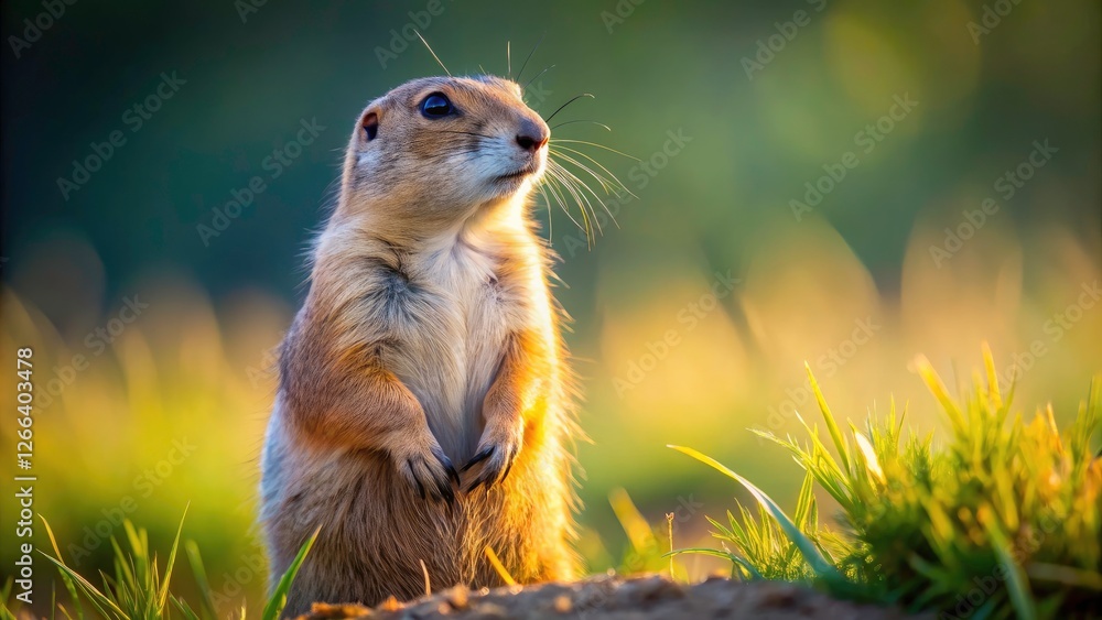 Fototapeta premium Prairie Dog Standing, Wildlife Photography, Rodent Image, Animal Portrait, Cute Prairie Dog, North American Prairie Dog, Mammal Photograph, Wild Animal Picture
