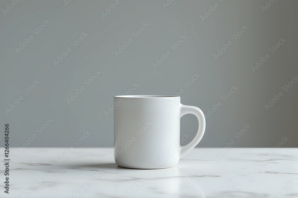 Ceramic mug on marble table on gray background. Ceramic mug on marble table on gray background.