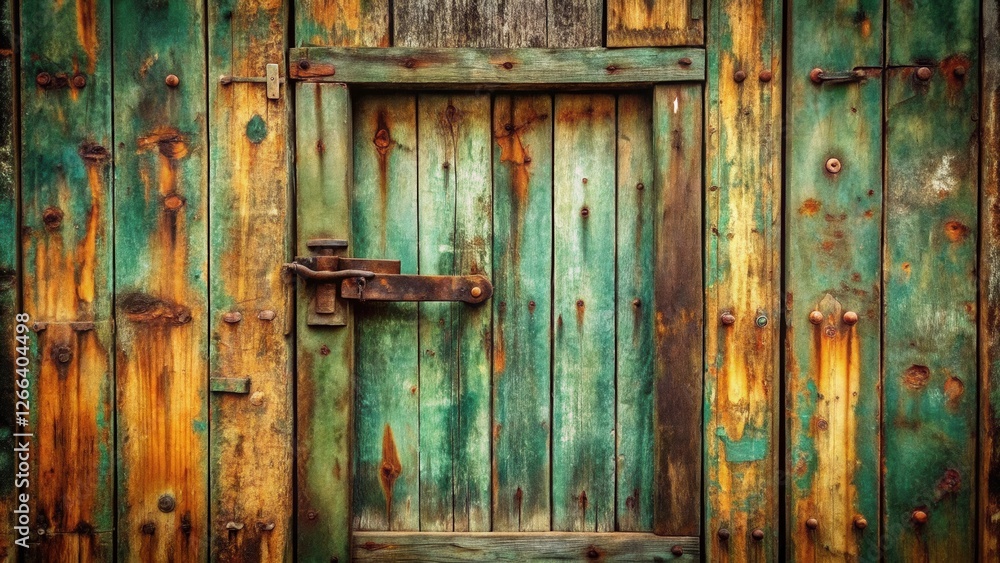 Rustic Weathered Wooden Door with Aged Metal Fasteners, Showing Time's Patina and the Texture of Decayed Lumber