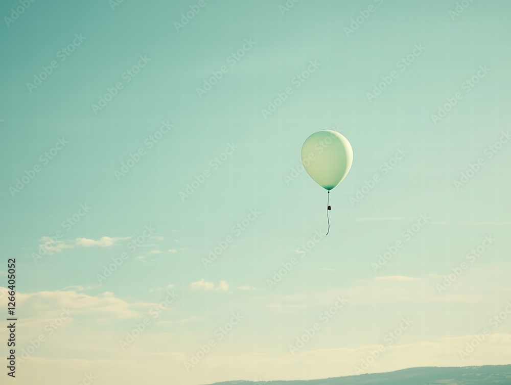 Fototapeta premium Soaring Aspirations: A solitary balloon ascends gracefully, a poignant emblem of hope and liberation, set against an expansive backdrop of sky.