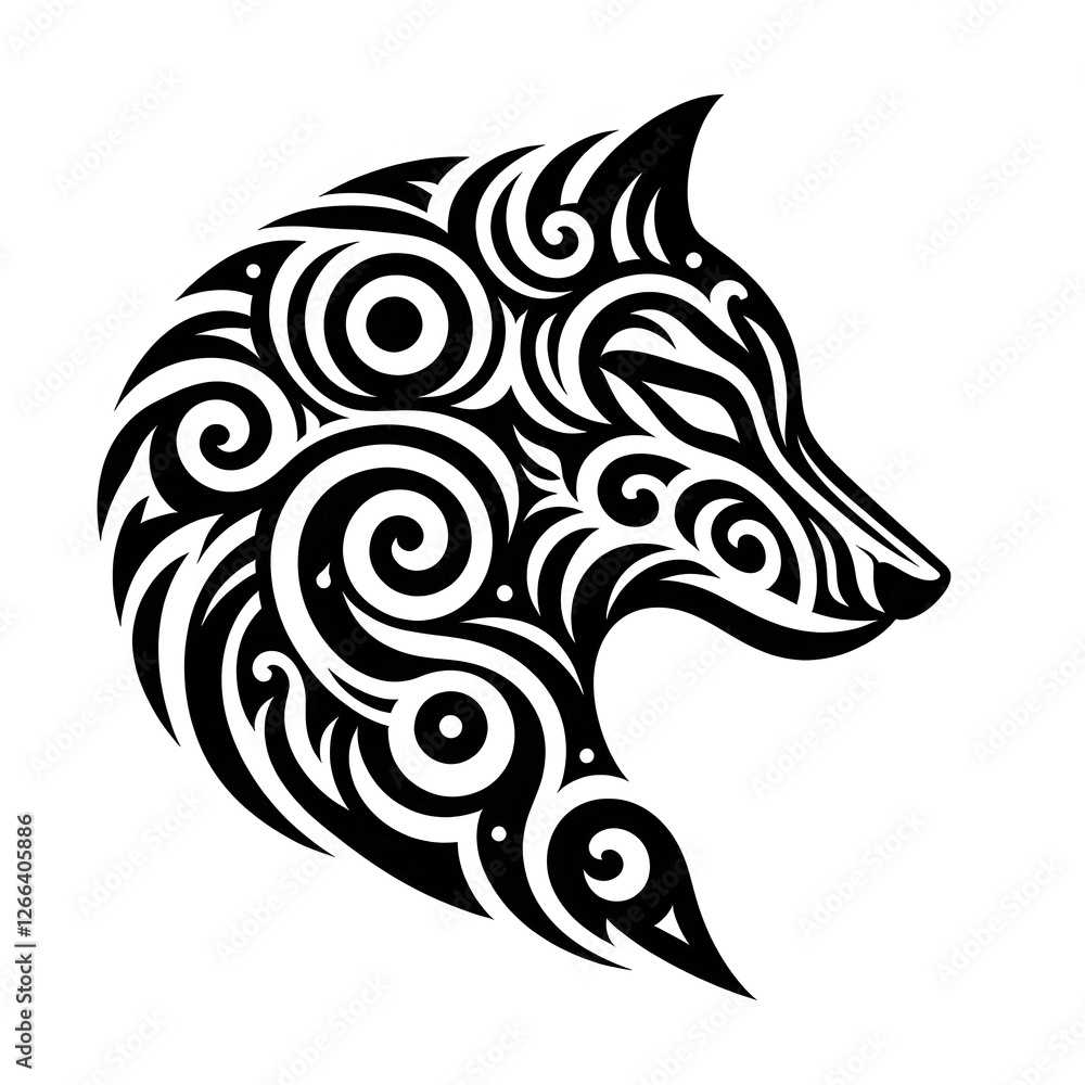 Fototapeta premium AI Generate of Wolf Shape in Maori Art style isolated in white