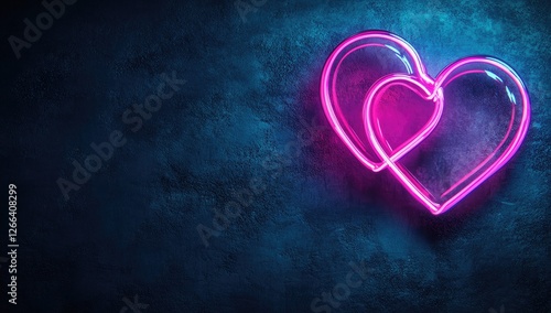 Neon pink heart shapes on dark blue textured wall photo